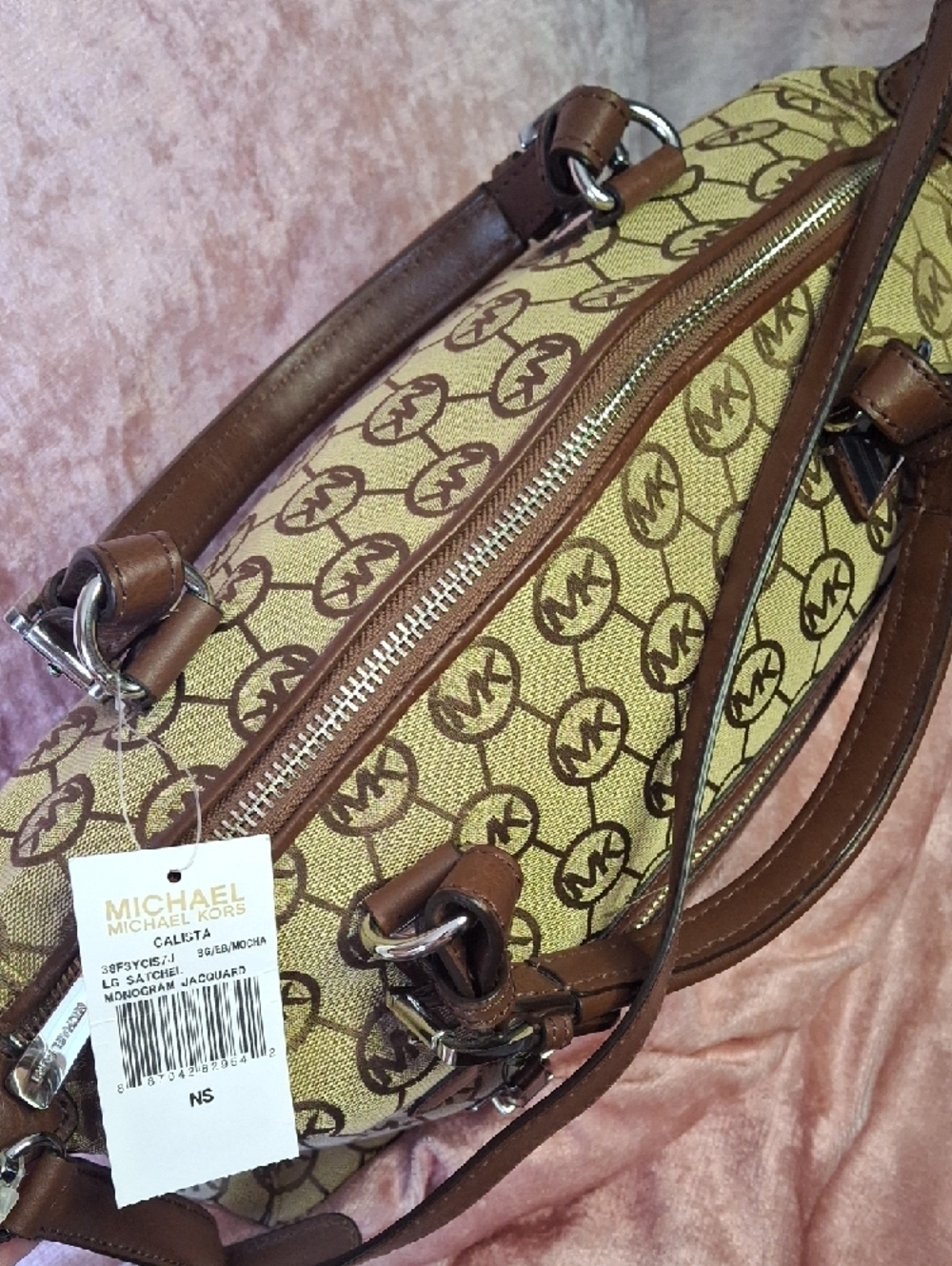 NWT Michael Kors Calista Monogram Large Satchel - Picture 3 of 6